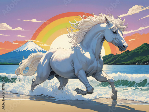 A thoroughbred sprinting at full speed.