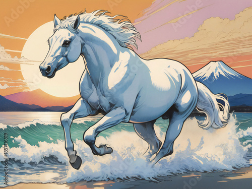 A thoroughbred sprinting at full speed.