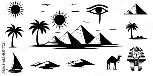 Egyptian Sunset Pyramid and Palm Landscape Silhouette