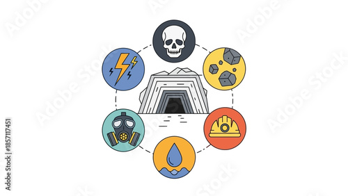 Set of Diverse Construction and Mining Safety Equipment and Tools in a Flat Style Vector Illustration