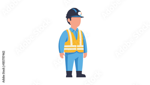 Illustration of a construction worker with safety helmet and vest