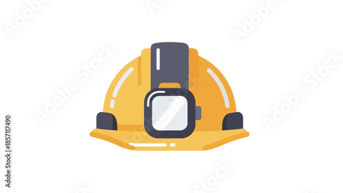 Yellow Safety Hard Hat with Integrated Headlamp for Industrial and Construction Work