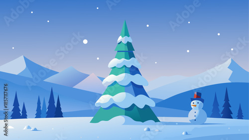 Winter wonderland with snowman and tree
