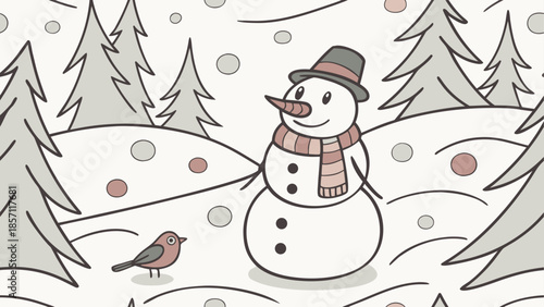 Winter snowman in forest
