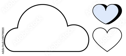 Love, connection, creativity, communication, weather concepts, digital storage. Outline of a cloud with two adjacent hearts. Love and connection concepts illustrated in simple design