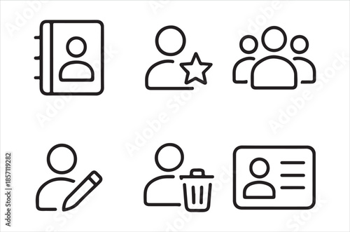 Simple line icons depicting contacts communication and user management concepts