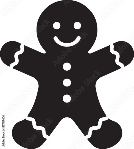 Simple black silhouette of a classic gingerbread man cookie illustration
