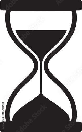 Simple black and white illustration of a classic hourglass symbol