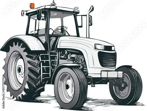Vector style hand-drawn tractor illustration, vintage engraving and etching look