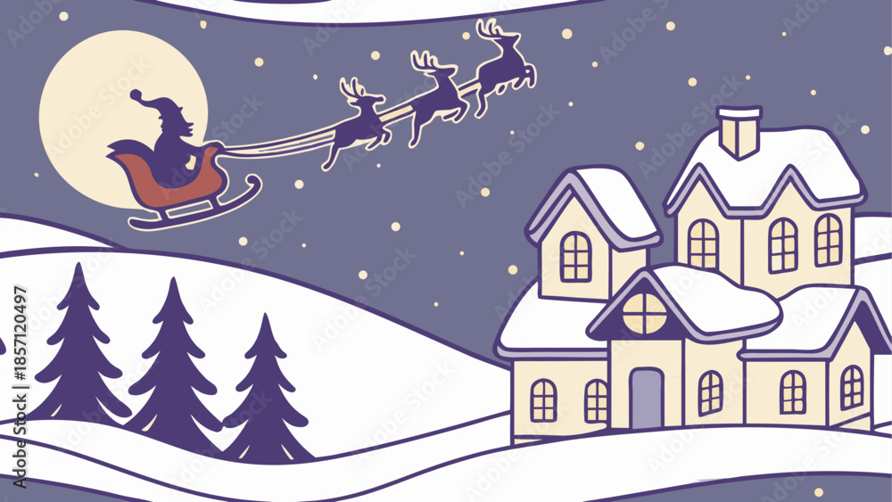 Fototapeta premium Santa's sleigh over a snowy village