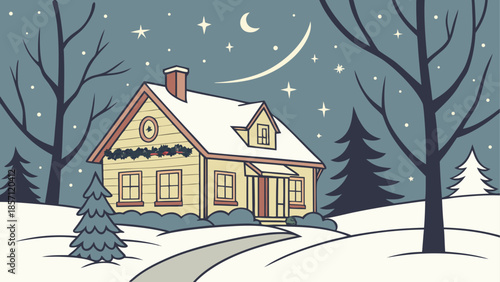 Cozy cottage in winter wonderland