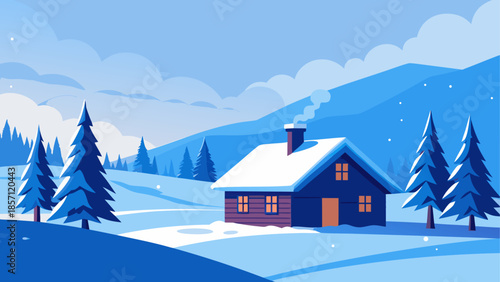 Cozy winter cabin in snowy forest