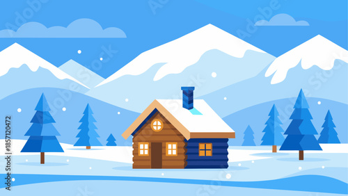 Cozy cabin in winter wonderland