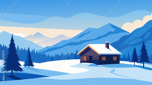 Serene mountain cabin in winter