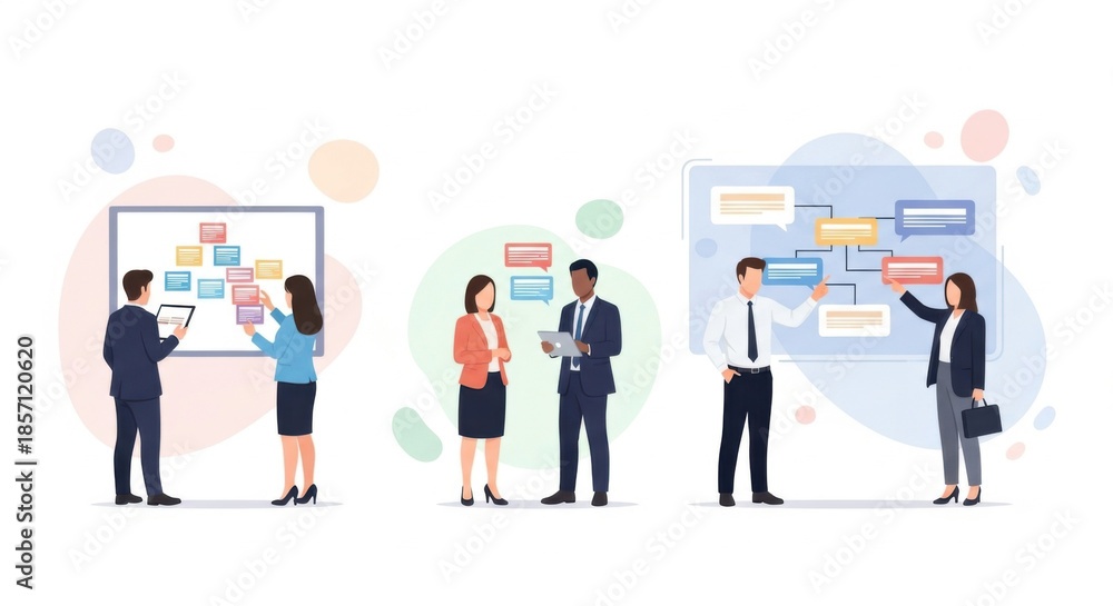 Fototapeta premium Group of Professionals Discussing Ideas on Boards in Office