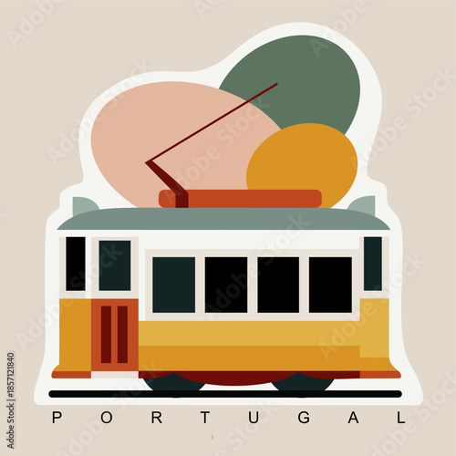 Vibrant Flat Design Illustration of a Traditional Tram, Symbol of Portugal