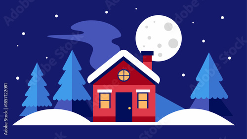 Cozy cottage under moonlit night