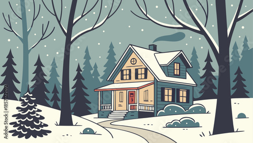 Cozy cottage in winter wonderland