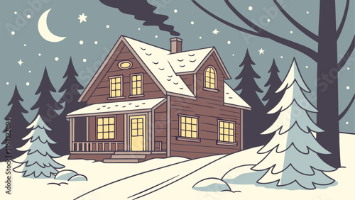 Cozy cottage in winter wonderland