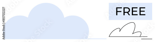 Free content, cloud computing, online storage, data, internet, accessibility. Blue cloud with Free text on white background. Free content and cloud computing