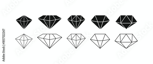 Set of diamond icons in different styles. Luxury gemstone vector collection for jewelry branding, fashion, and premium web design