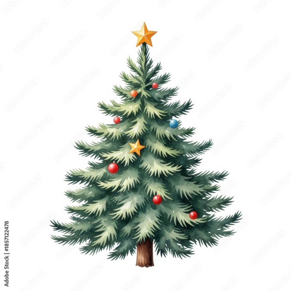 Fototapeta premium Festive evergreen adorned with ornaments, creating a warm and cheerful holiday atmosphere for
