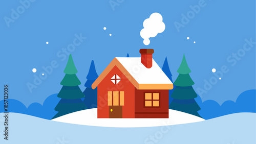 Cozy winter cabin in snowy landscape