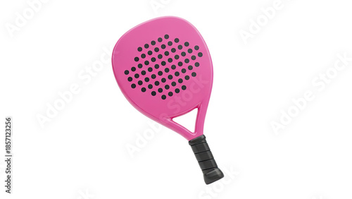 Pink Padel Racket with Black Grip and Holes on transparent background