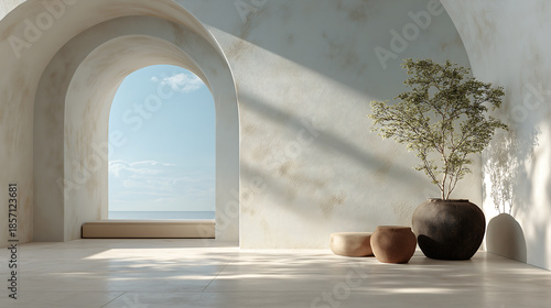 Cloud Dancer Minimalist Interior Design Arched Window Ocean View Modern Architecture Colour of the Year 2026