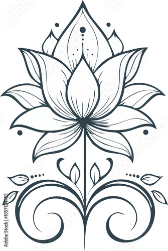 Elegant monoline tattoo art featuring a blooming flower and curved stem, simple and neat out