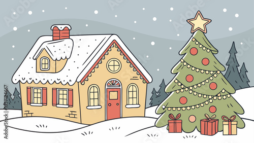 Cozy cottage in winter wonderland