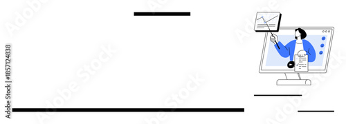 Data analysis concept. Data analysis with a professional presenting graphs on a computer screen. Data analysis streamlines presentations and remote work. For business, analytics, education