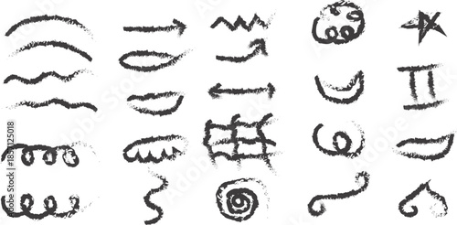 A collection of 20 unique abstract symbols and hand drawn shapes on a white background