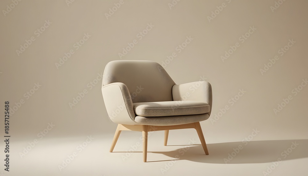 Obraz premium A modern chair stands alone on a minimalist beige floor against a neutral background with soft lighting.