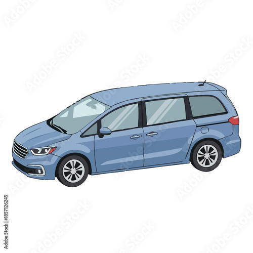 Illustration of a blue minivan on a white background viewed from the front side