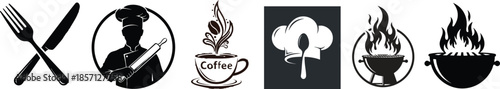 SEO Title: Professional Culinary Icons Chef Baker Coffee and BBQ Grill Vector Set