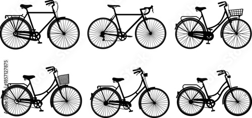 Bicycle vector illustration collection, vintage and modern bike silhouettes set for urban transport, cycling lifestyle, eco friendly travel and recreation design