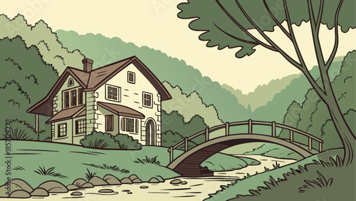 Serene cottage by the river