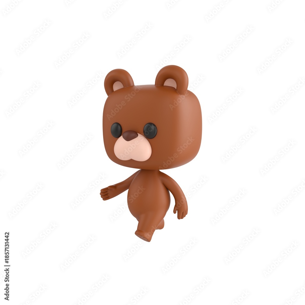 Obraz premium Cute 3D render Little Bear character walking calmly and comfortably, relaxed and casual mascot style, isolated on white background.