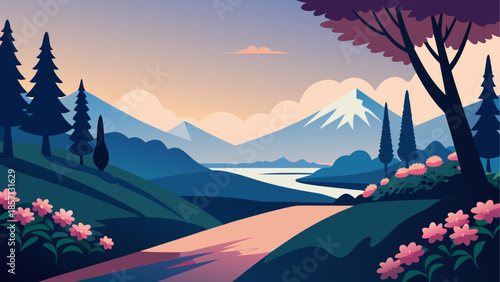 Serene mountain lake at sunset