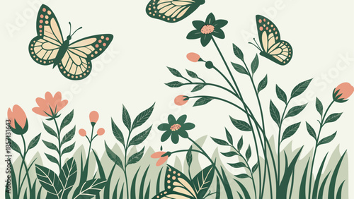 Serene garden scene with butterflies
