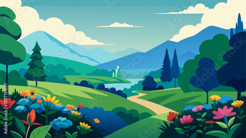 Vibrant mountain valley landscape