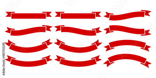 Red ribbon banners collection. Big ribbons set. Ribbons collection isolated on white background. Royal ribbons set for promotion design. Vector graphic. stock illustration
