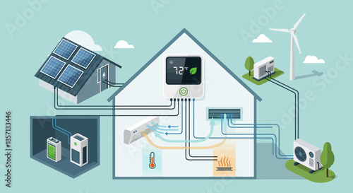 Smart Home Solar Power and Renewable Energy System with HVAC and Wind Turbines