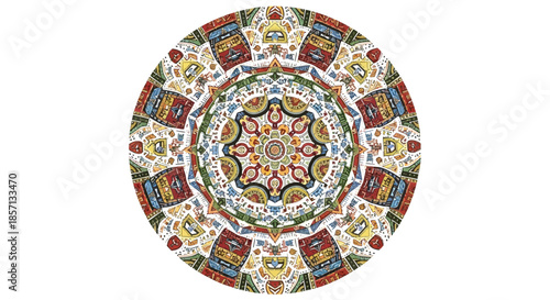 Intricate and Colorful Mandala Pattern Featuring Detailed Geometric Designs