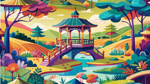 Serene japanese garden pavilion