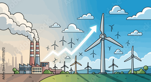 sustainable energy and pollution control with wind turbines and pollution emissions