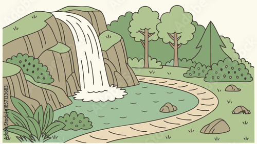 Serene forest waterfall