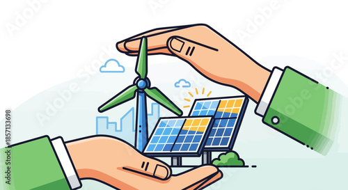 sustainable energy solutions with wind turbines and solar panels illustrating renewable power