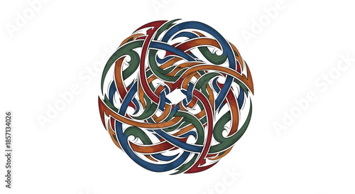 Intricate Celtic Knot Ball Design with Interwoven Patterns in Vibrant Colors